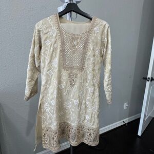Elegant Embroidered Beige tunic salwar kameez